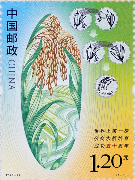 《世界上第一株雜交水稻培育成功五十周年》紀(jì)念郵票